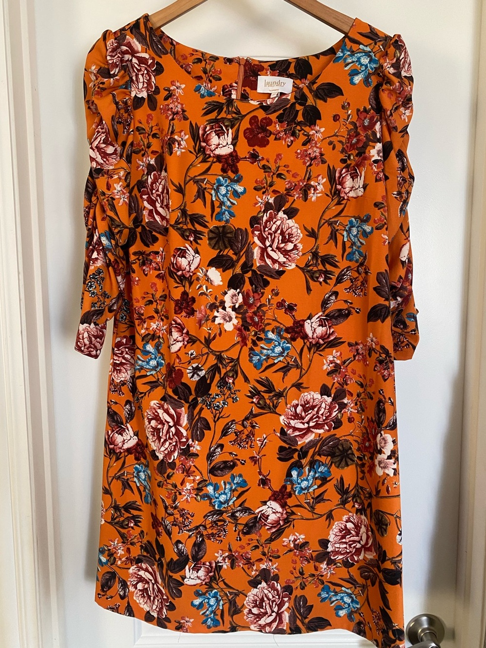 Laundry By Shelli Segal Orange Floral Long-Sleeve Shift Dress